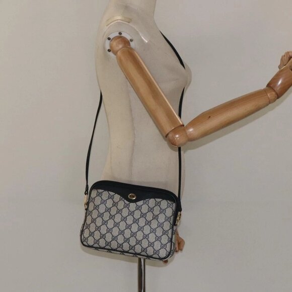 GUCCI GG Supreme Shoulder Bag PVC Navy Gold - Picture 1 of 16
